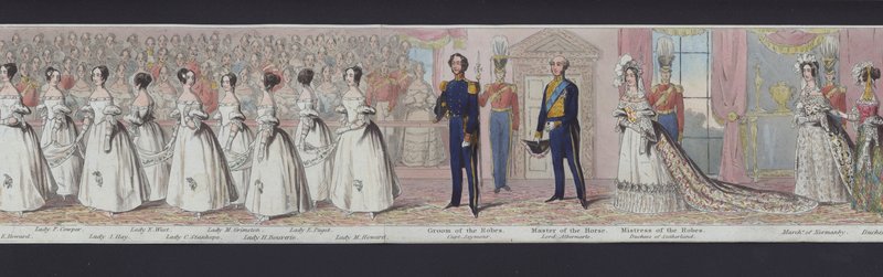 En del av panoramaet av ekteskapet til dronning Victoria, ca. 1840 (håndfarget akvatint) av English School