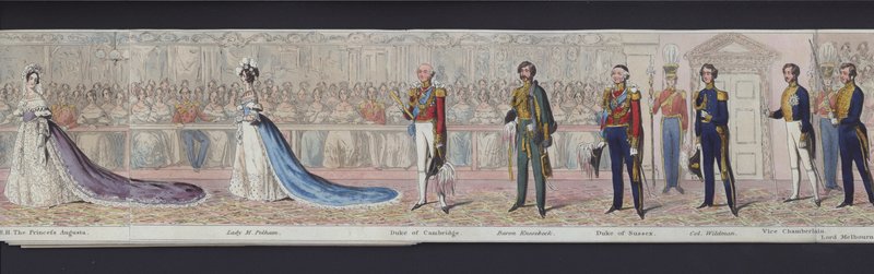 En del av panoramaet av ekteskapet til dronning Victoria, ca. 1840 (håndfarget akvatint) av English School