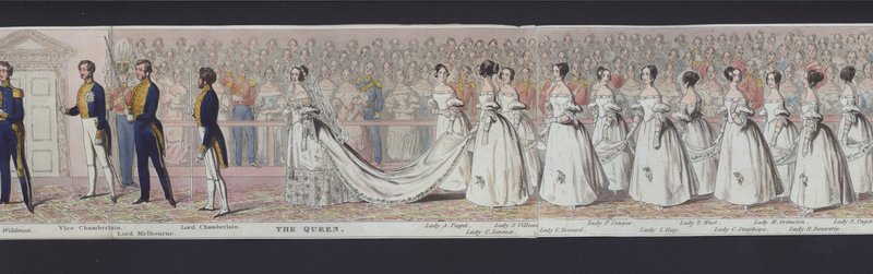 En del av panoramaet av ekteskapet til dronning Victoria, ca. 1840 (håndfarget akvatint) av English School