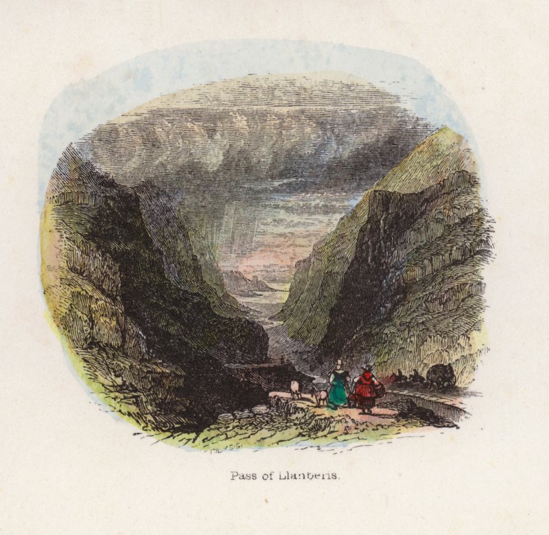 Pass of Llanberis (farget gravering) av English School