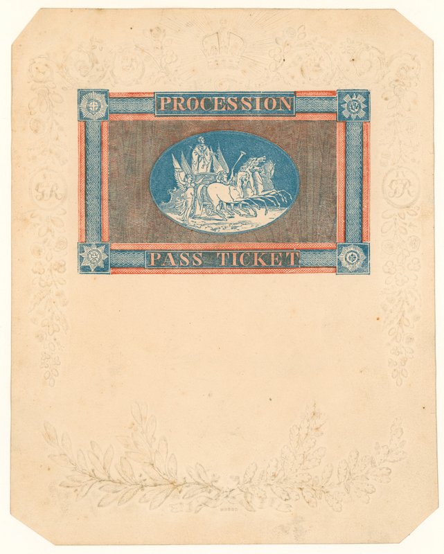 Passbillett til prosesjonen for kroningen av kong George IV, 17. juli 1821 av English School