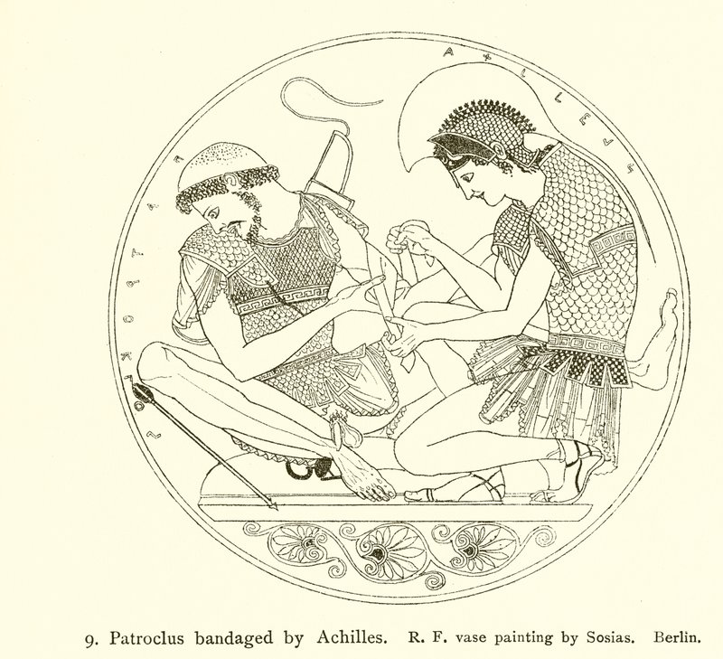Patroklos bandasjert av Achilles av English School