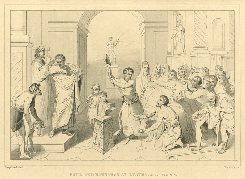 Paulus og Barnabas i Lystra, Apostlenes gjerninger XIV, 8-18 av English School