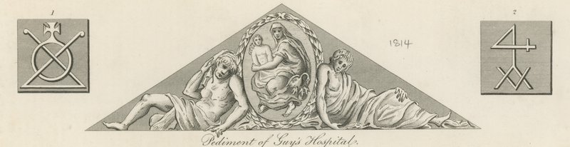 Pediment av Guys Hospital, London av English School