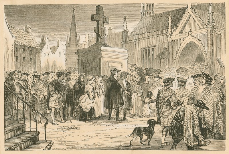Folk som reparerer til David Dicksons forelesning på Irvine av English School