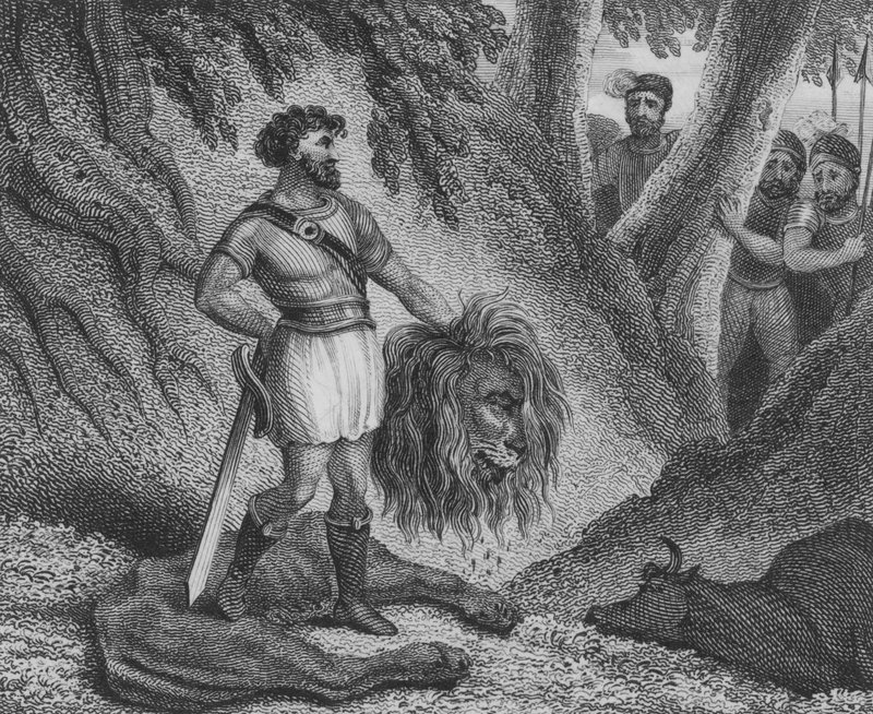 Pepin den korte, kongen av frankerne, som beviser at hans vekst er ingen hindring for hans evne til å styre ved å drepe en løve av English School