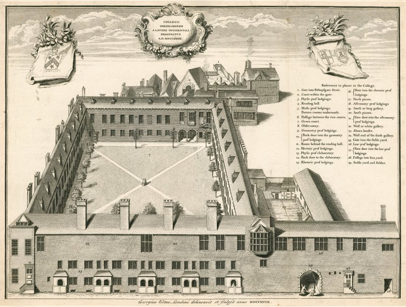 Perspektiv utsikt over Gresham College, London av English School