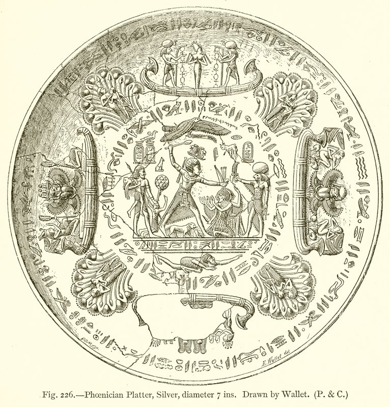 Fønikisk tallerken, sølv, diameter 7 tommer av English School