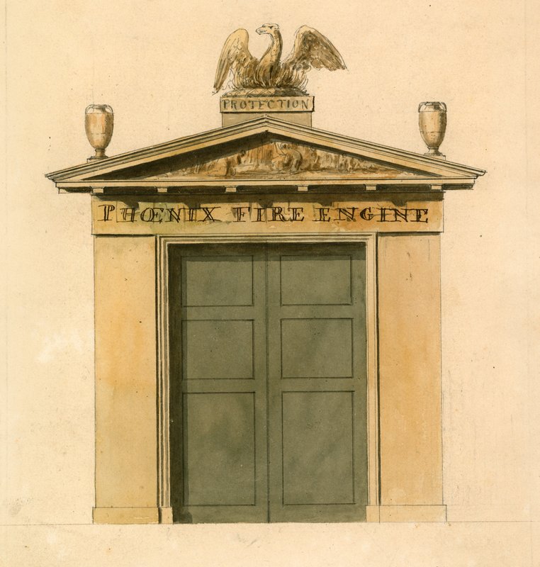 Phoenix Fire Engine House, Cockspur Street, London (wc på papir) av English School