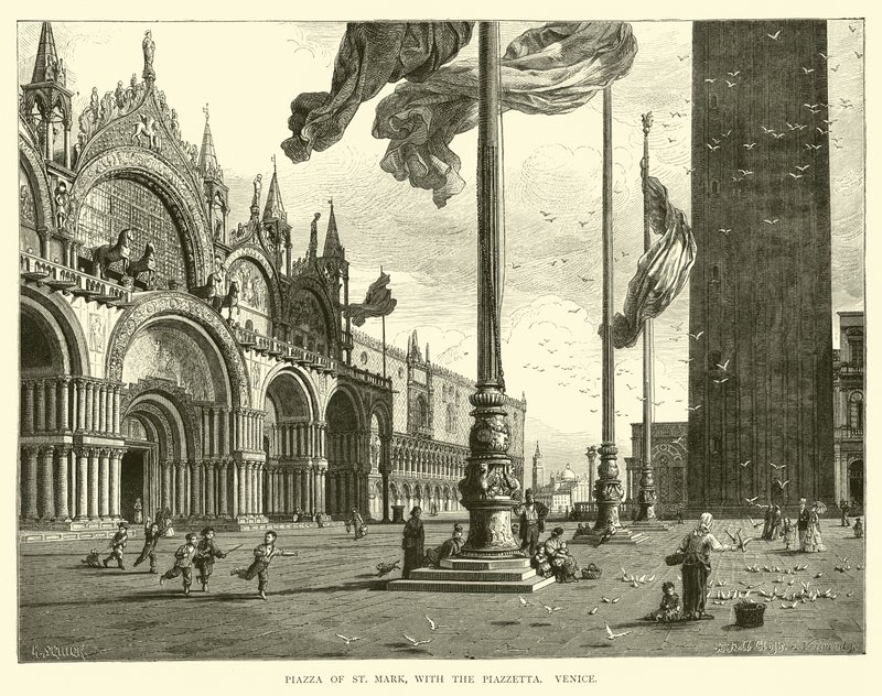 Piazza of St Mark, med Piazzetta, Venezia av English School