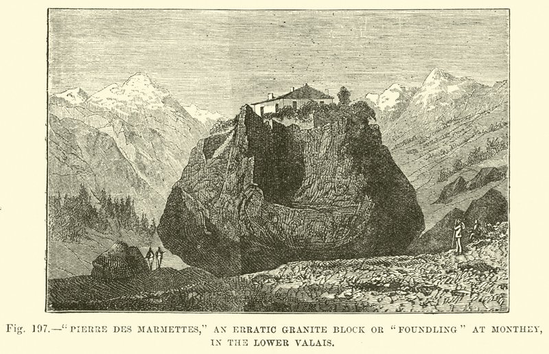 Pierre des Marmettes, en uberegnelig granittblokk eller hittebarn ved Monthey, i Nedre Valais av English School