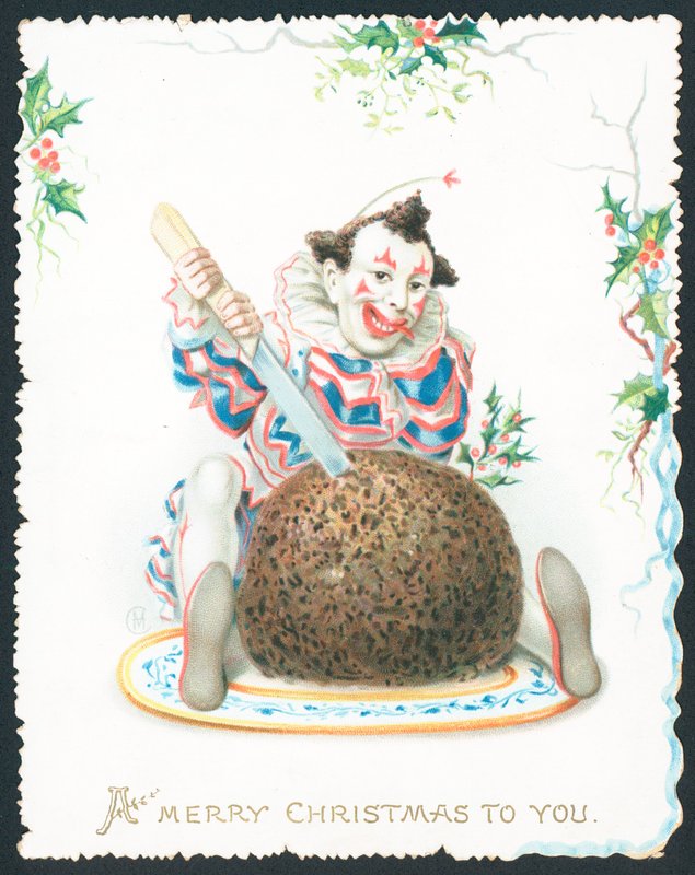 Pjerrotskjæring Plommepudding, julekort av English School