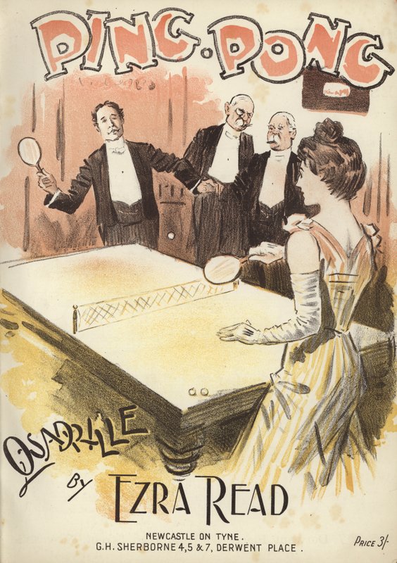 Ping Pong, kvadrille av Ezra Read (farge litho) av English School