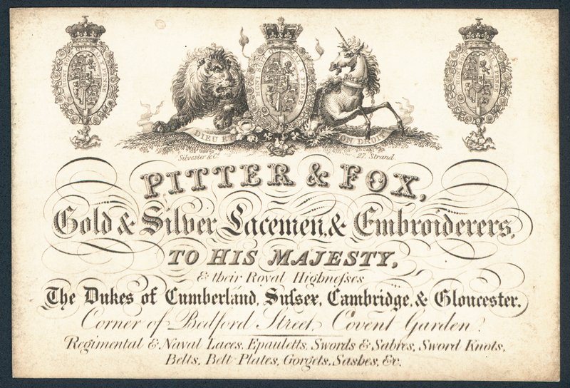 Pitter & Fox, gull og sølv blonder & broderier, handelskort av English School