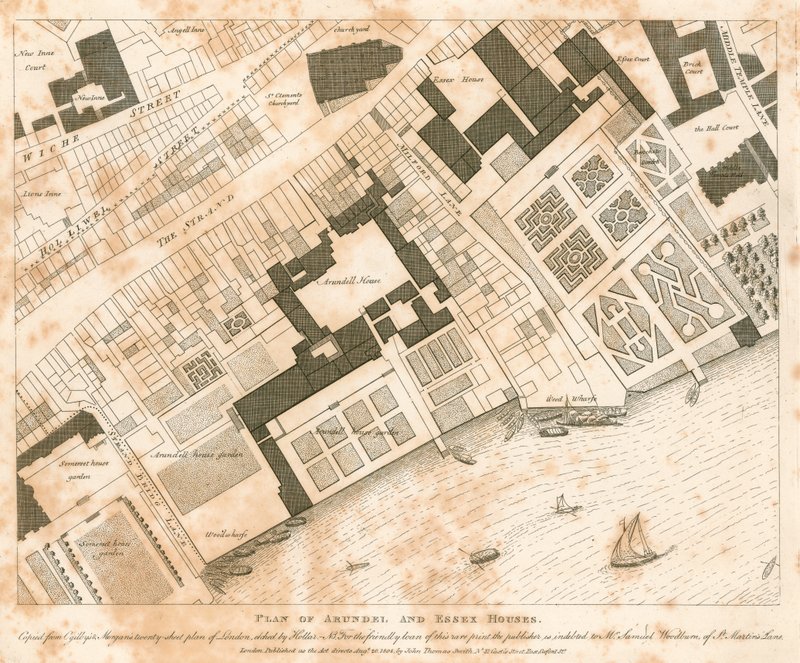 Plan over Arundel og Essex Houses, London av English School
