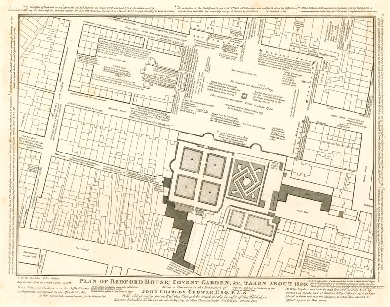 Plan av Bedford House, Covent Garden, London, tatt rundt 1690 av English School