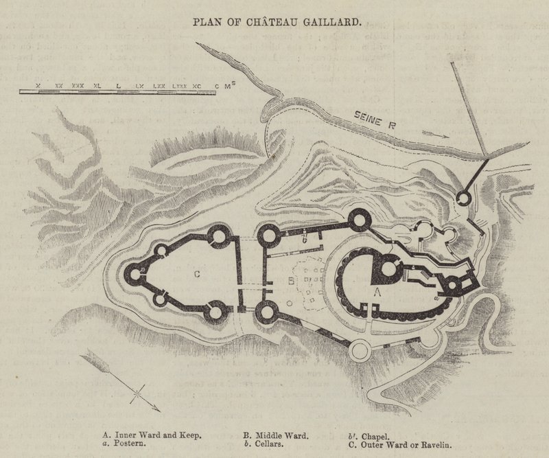 Plan av Chateau Gaillard (gravering) av English School