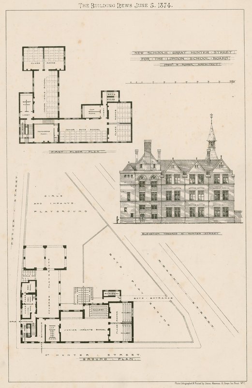 Plan for nye skoler, Great Hunter Street Schools, Old Kent Road av English School