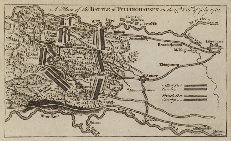Plan for slaget ved Villinghausen, Tyskland, syvårskrig, 15.–16. juli 1761 av English School