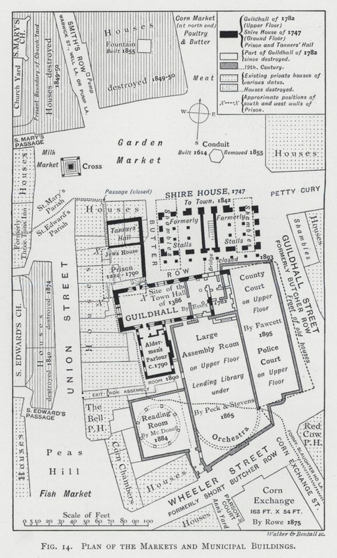 Plan over markedene og kommunale bygninger (gravering) av English School