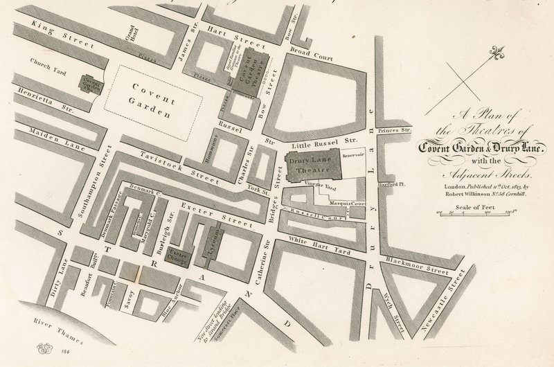 Plan over teatrene i Covent Garden, London av English School