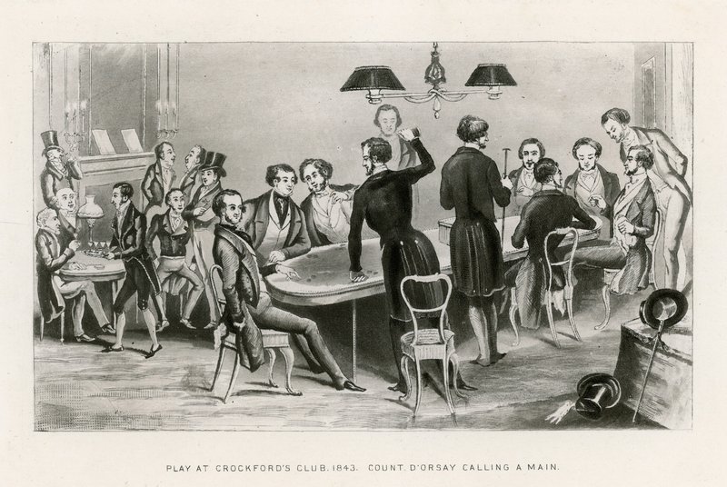 Spill på Crockfords Club, 1843. Grev DOrsay ringer en Main av English School