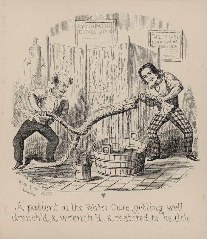 Pleasures of the Water Cure, å bli skrukket (gravering) av English School