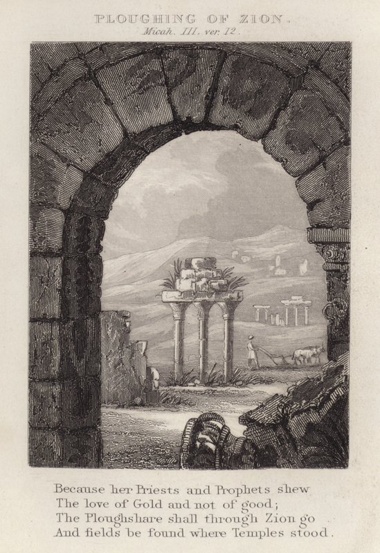 Ploughing of Sion, Micah III, ver 12 (gravering) av English School