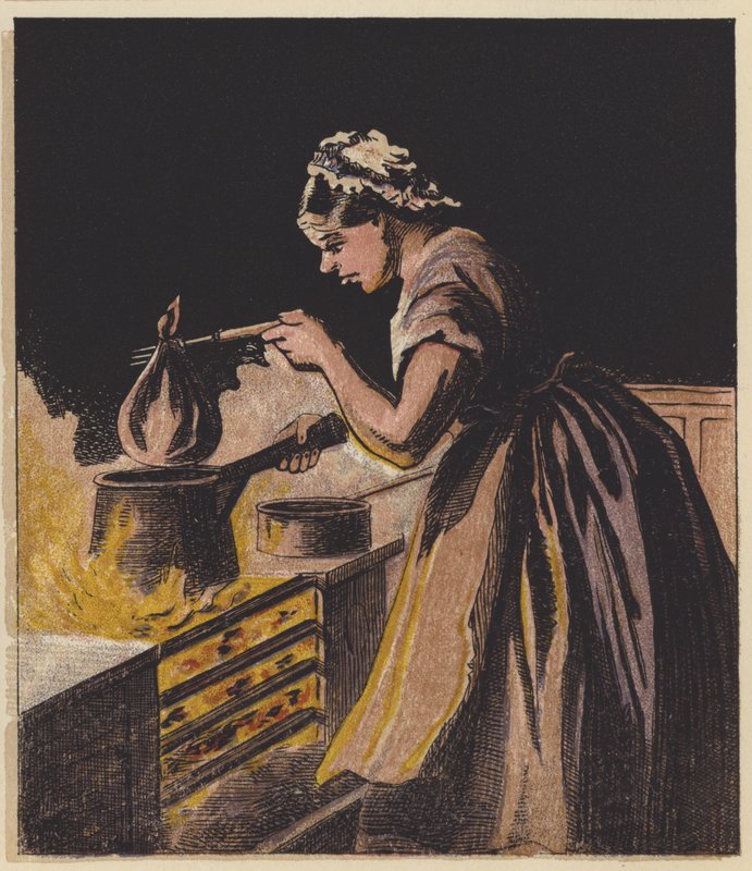 Plommepudding varm, plommepudding kald (farge litho) av English School