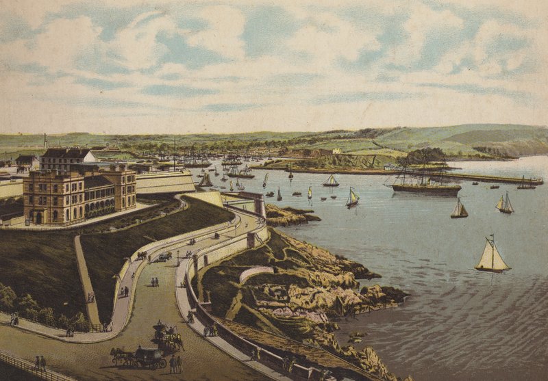 Plymouth: Biological Institute og Cattewater (farge litho) av English School
