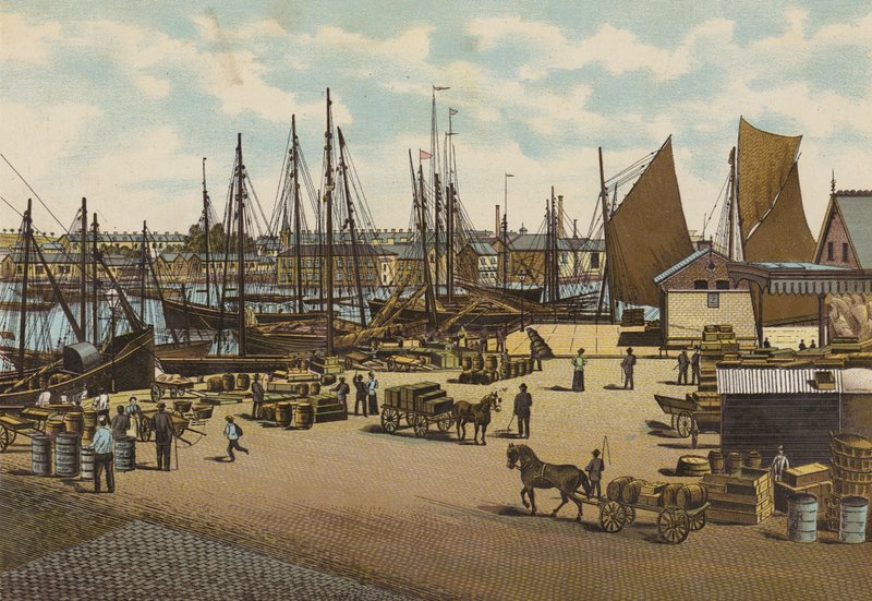 Plymouth: The Barbican, Plymouth (farge litho) av English School