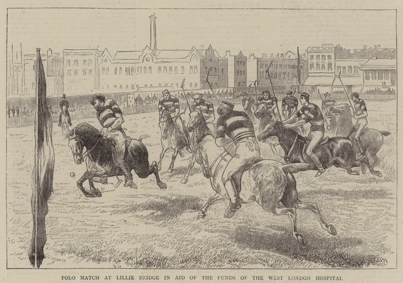 Polo Match på Lillie Bridge i Aid of the Funds of the West London Hospital (gravering) av English School