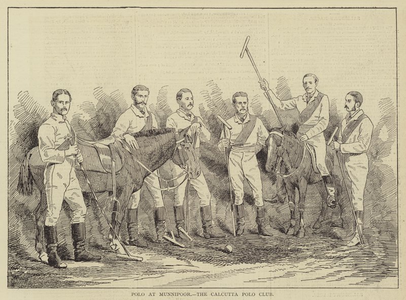 Polo på Munnipoor, Calcutta Polo Club (gravering) av English School