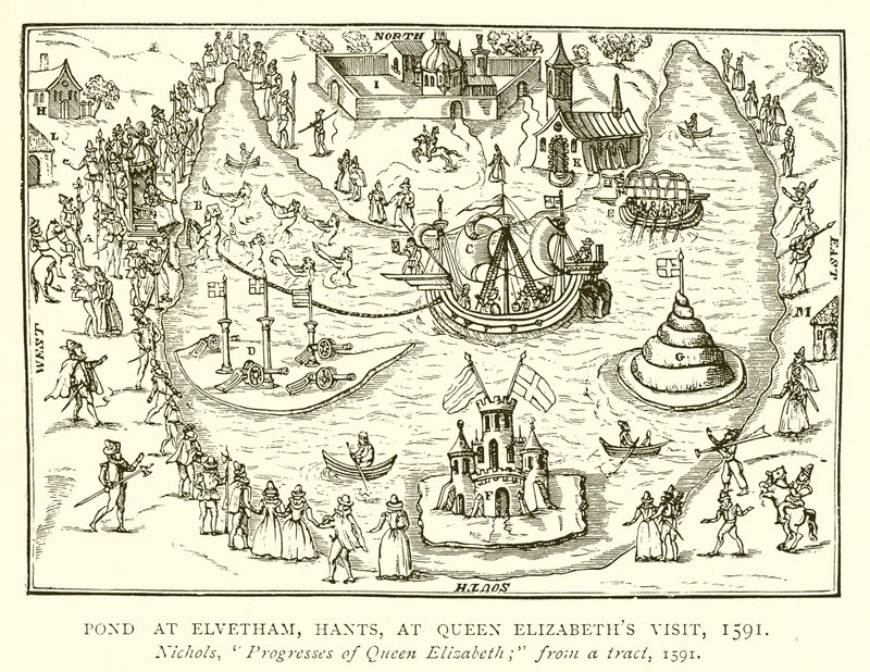 Dam ved Elvetham, Hants, ved dronning Elizabeths besøk, 1591 av English School