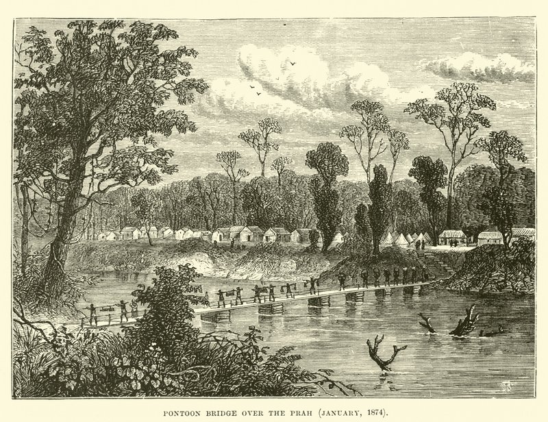 Pontoon Bridge over Prah, januar 1874 av English School