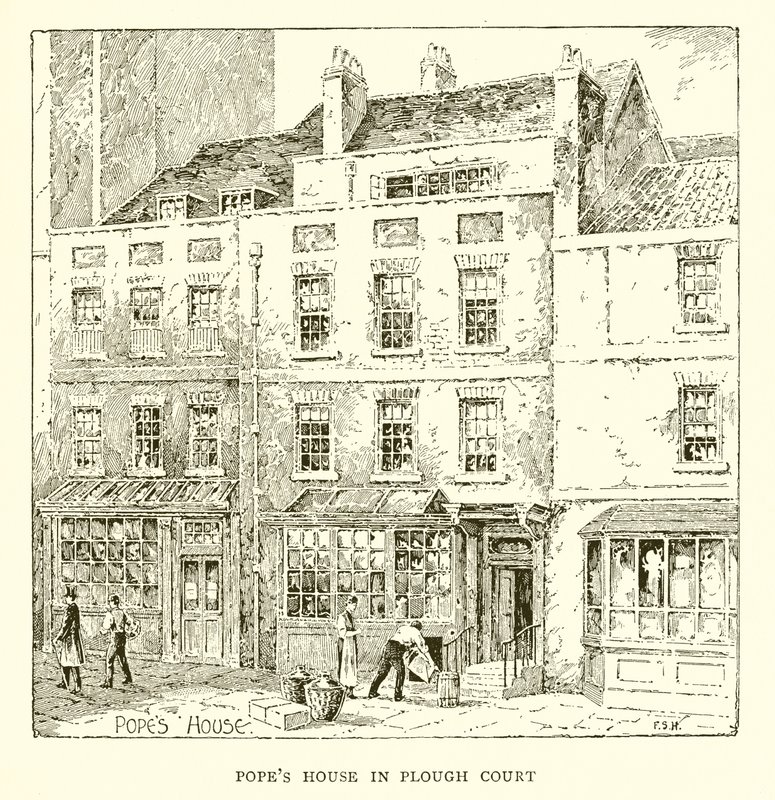 Pavens hus i Plough Court (gravering) av English School