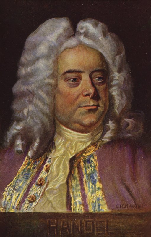 Portrett av Georg Friedrich Händel (fargelitografi) av English School