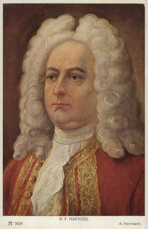 Portrett av Georg Friedrich Händel (fargelitografi) av English School