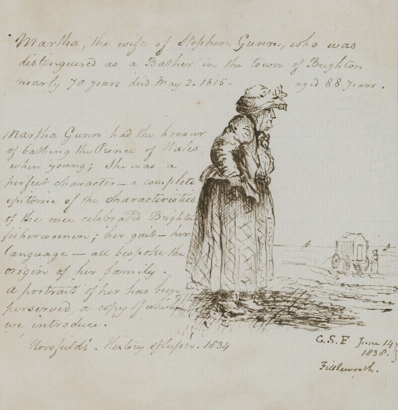 Portrett av Martha Gunn (blekk på papir) av English School
