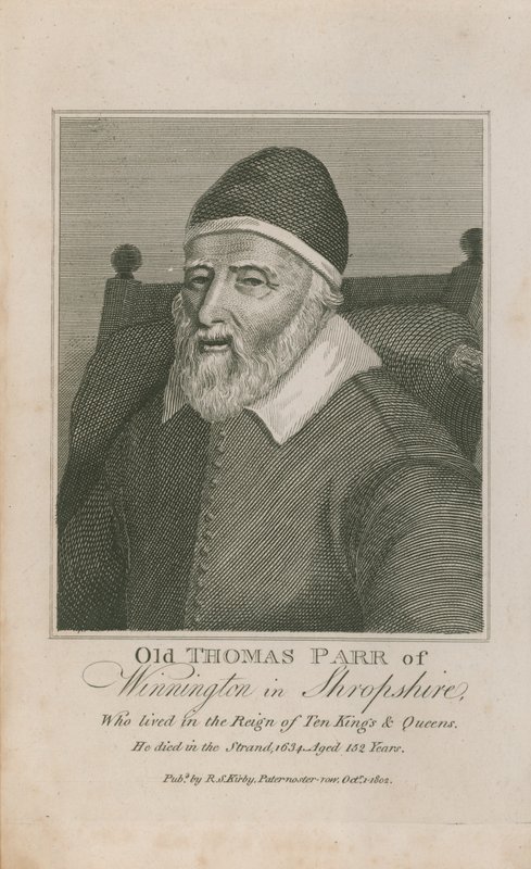 Portrett av gamle Thomas Parr av English School