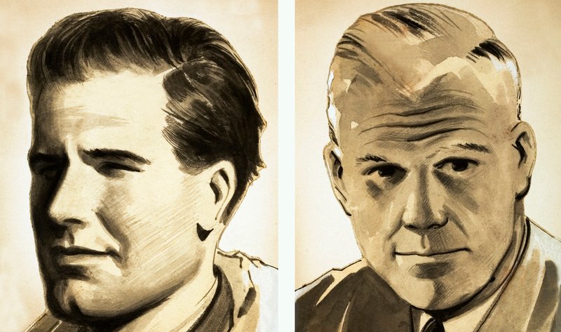 Portretter av kommandør Guy Gibson og Dr Barnes Wallis (gouache på papir) av English School