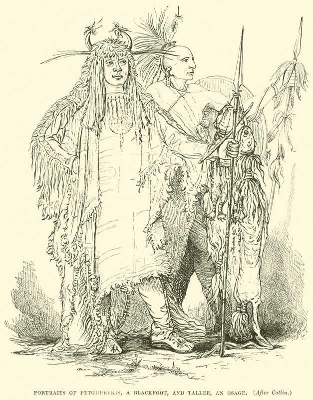 Portretter av Petohpeekis, en Blackfoot, og Tallee, en Osage av English School