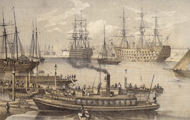 Portsmouth Harbour (farget gravering) av English School