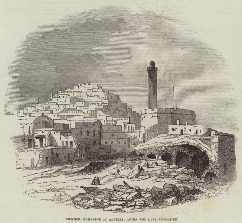 Powder Magazine i Alger, etter den sene eksplosjonen (gravering) av English School