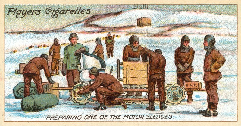 Klargjøring av en av motorsledene (chromolitho) av English School