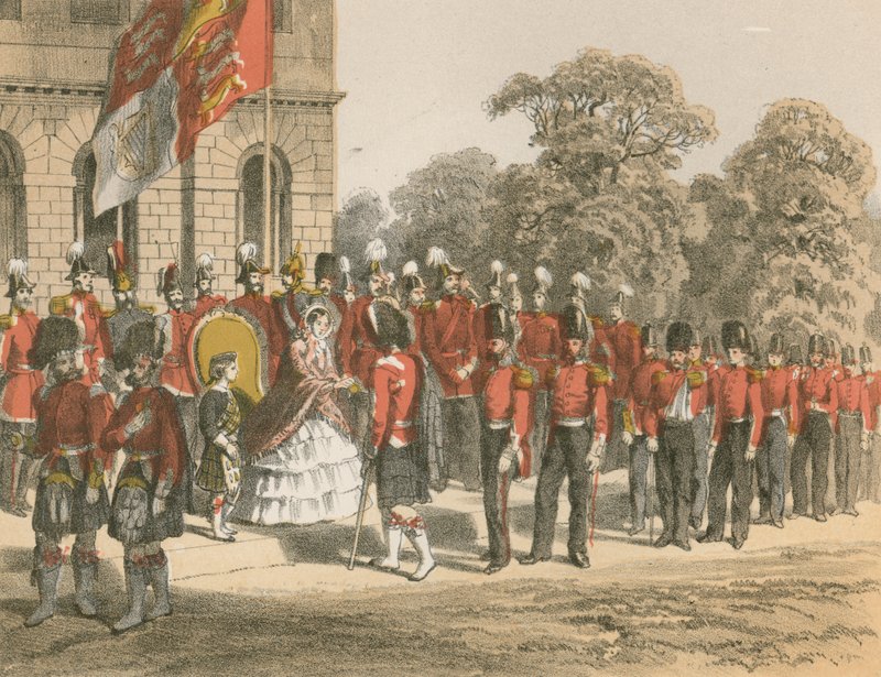 Presentasjon av Krim-medaljer av Hennes Majestet, Horse Guards, London av English School