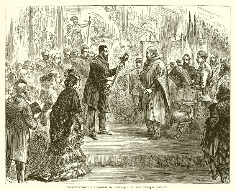 Presentasjon av et sverd til Garibaldi på Crystal Palace av English School