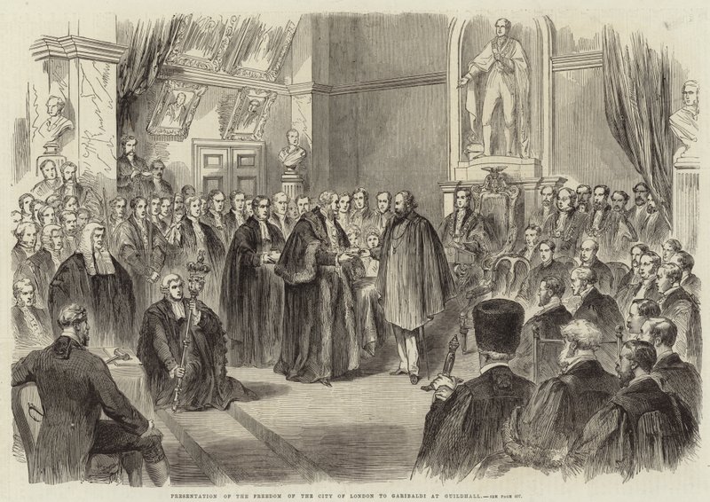 Presentasjon av City of Londons frihet til Garibaldi på Guildhall av English School