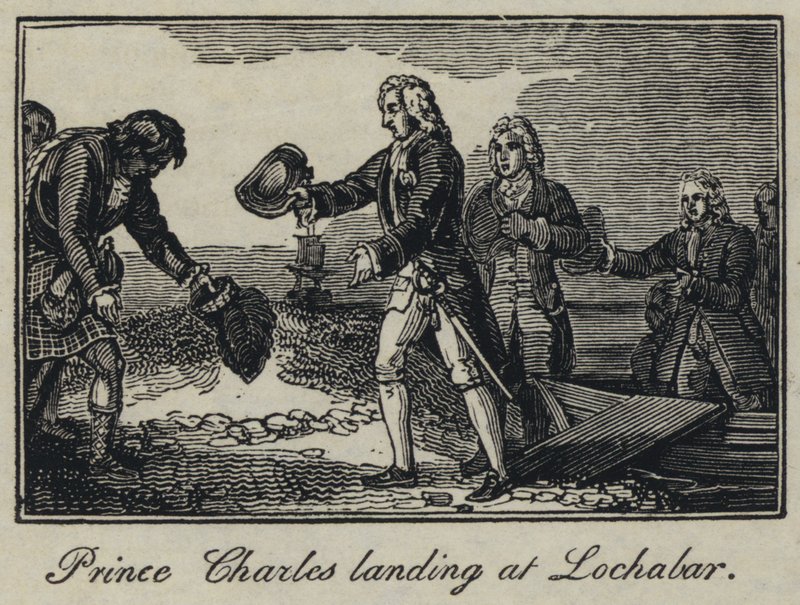 Prins Charles lander ved Lochabar (gravering) av English School