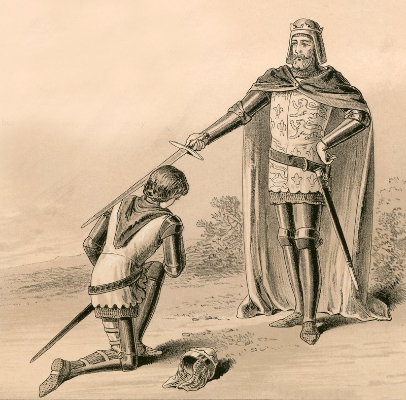 Prins Edward, den svarte prinsen, blir riddet av sin far, kong Edward III av English School